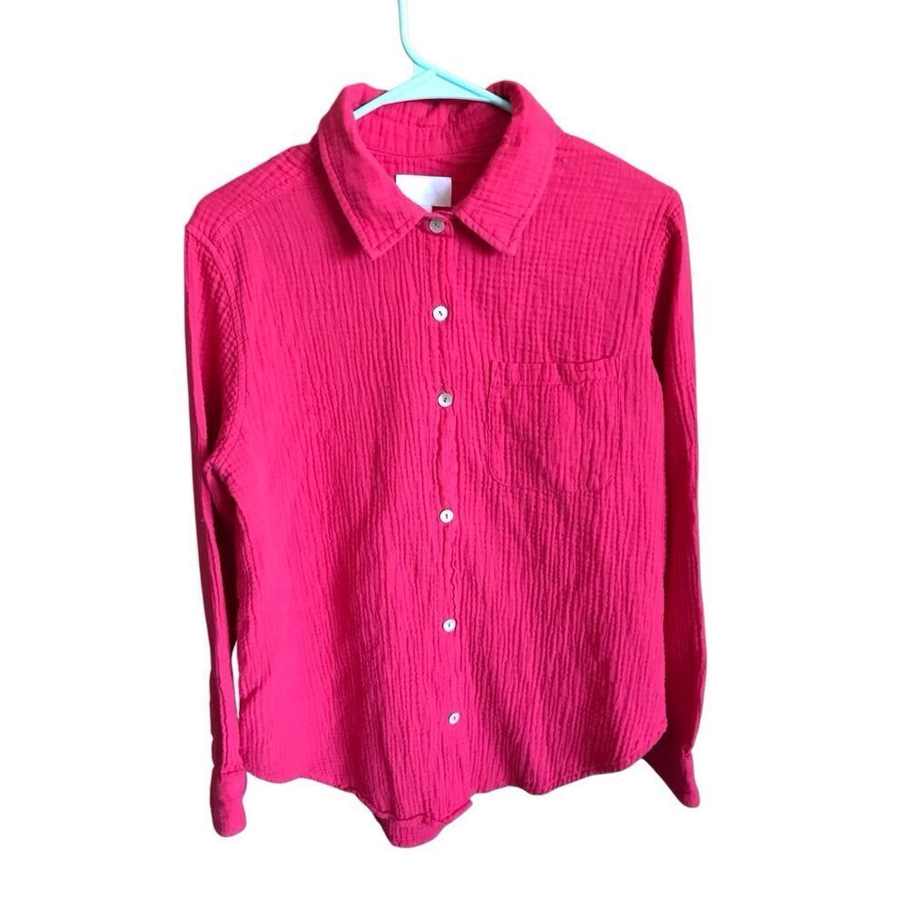 Every Size Medium red shirt top blouse long sleeve cotton button down shirt